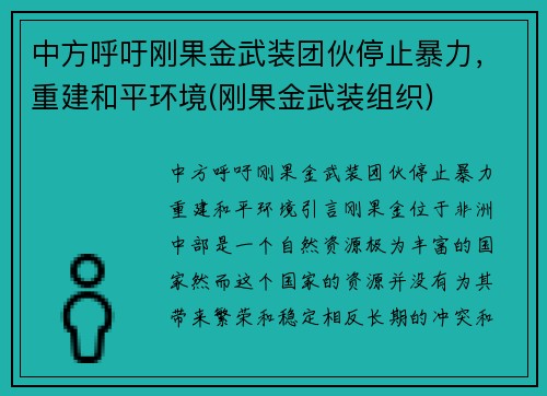 中方呼吁刚果金武装团伙停止暴力，重建和平环境(刚果金武装组织)