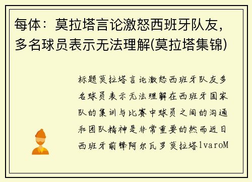 每体：莫拉塔言论激怒西班牙队友，多名球员表示无法理解(莫拉塔集锦)